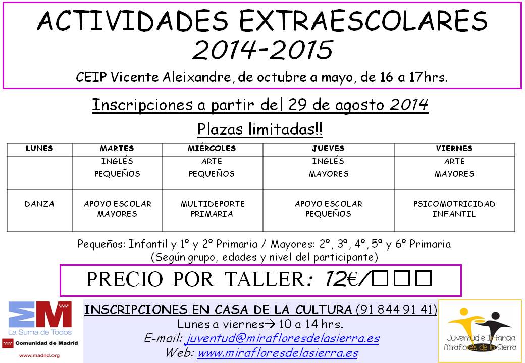 Inscripciones Actividades Extraescolares 2014-2014