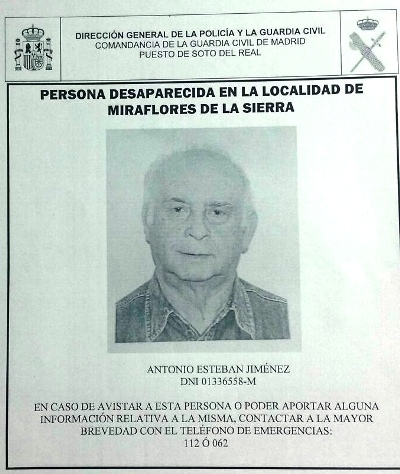 PERSONA DESAPARECIDA en MIRAFLORES DE LA SIERRA En caso de avistar a esta persona o aportar información: 112 O 062