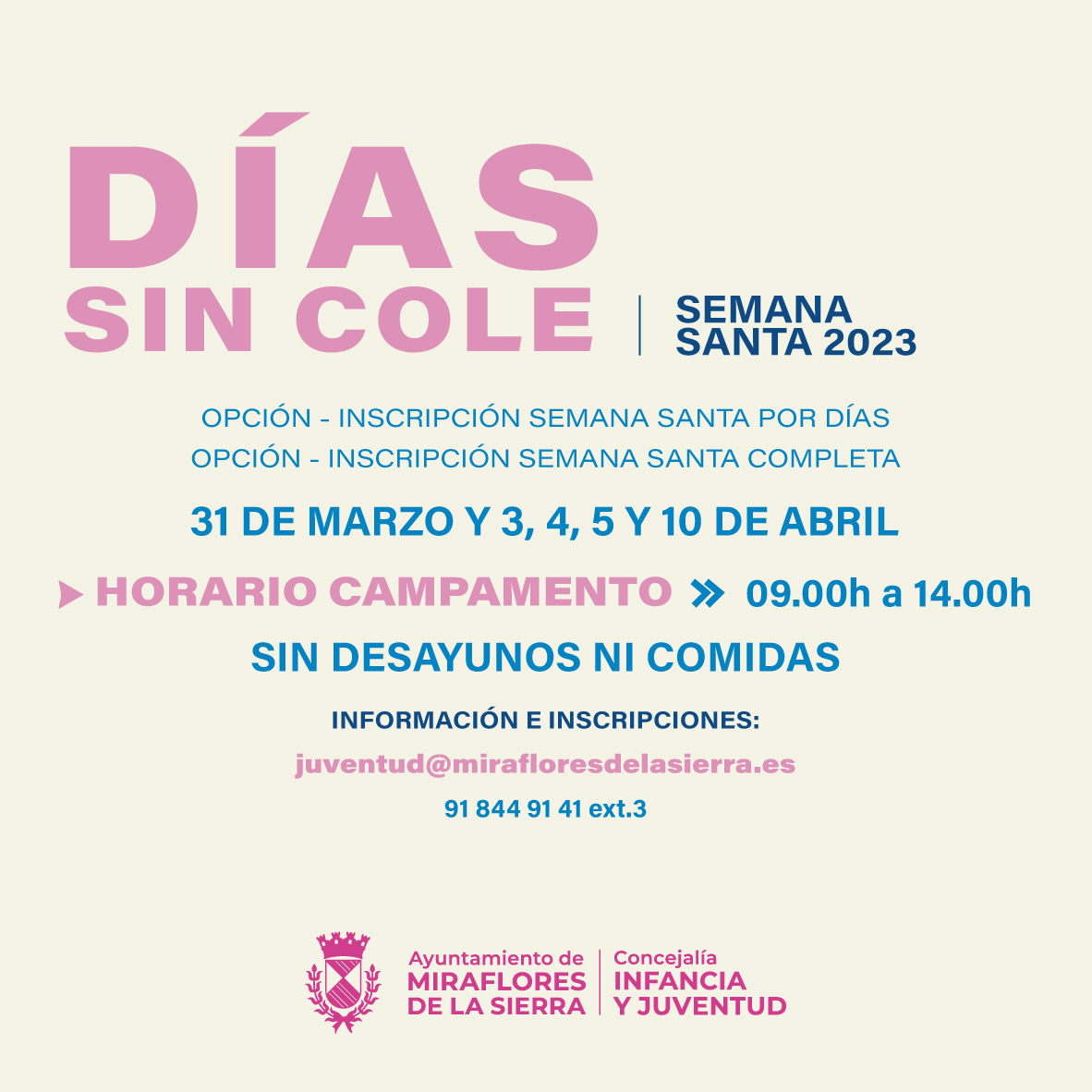 Información relativa a los Días Sin Cole de Semana Santa 2023